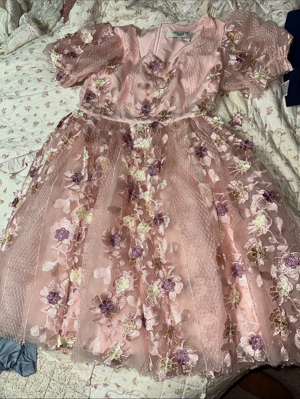 JessaKae Pink Floral Embroidered Midi Dress